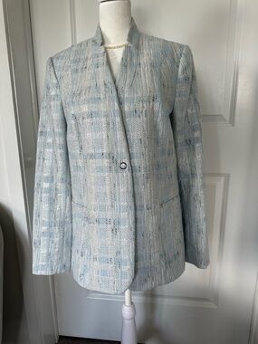 Elie Tahari Light Blue and Cream Boucle Tweed Blazer sz 10
